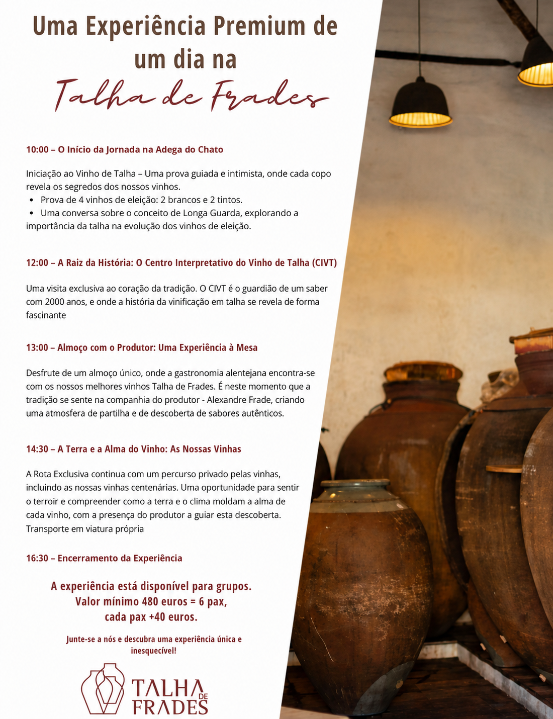 Uma Experiência Premium de um dia na Talha de Frades